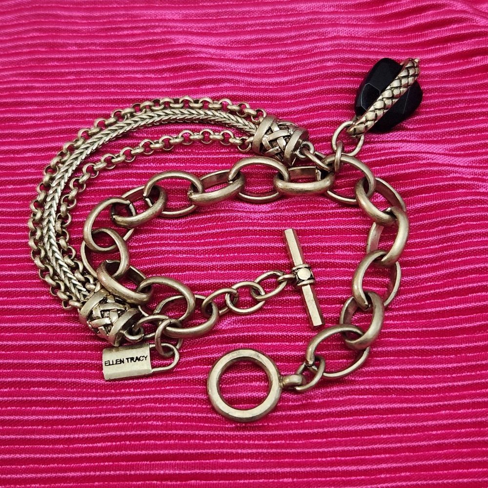 Bracelet multi strand metal with Black Onyx stone